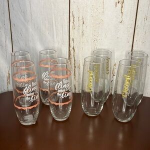 Set of 8 'Cheers' and 'Final fling...' champagne glasses + inflatable 'ring' and